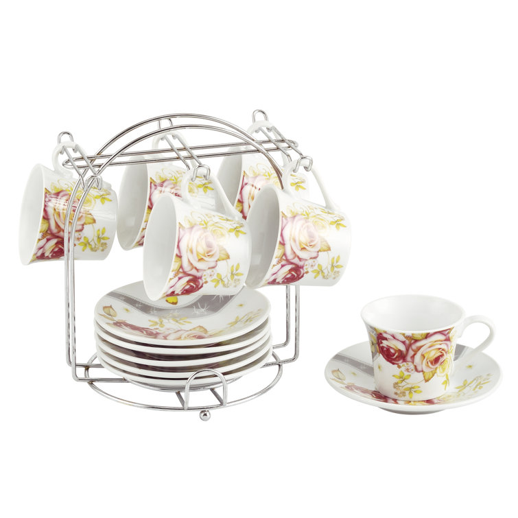 Lorren Home Trends Espresso Cup and Saucer Set with Metal Stand